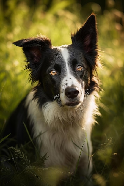 Pies border collie w trawie