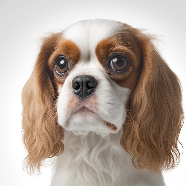 Pies Cavalier King Charles Spaniel samodzielnie na białym tle Generative AI