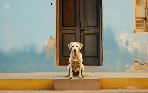 Pies czeka na swojego właściciela przed domem Generative AI