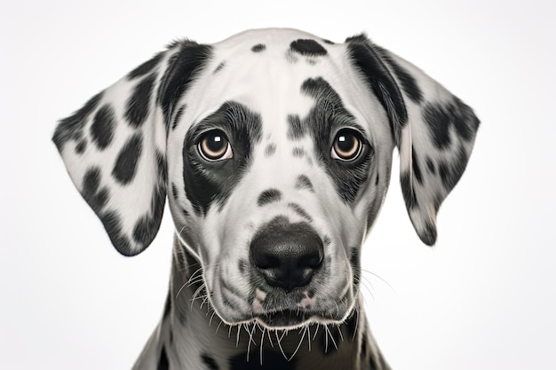 Pies dalmatyńczyka odizolowany na białym, prostym tle