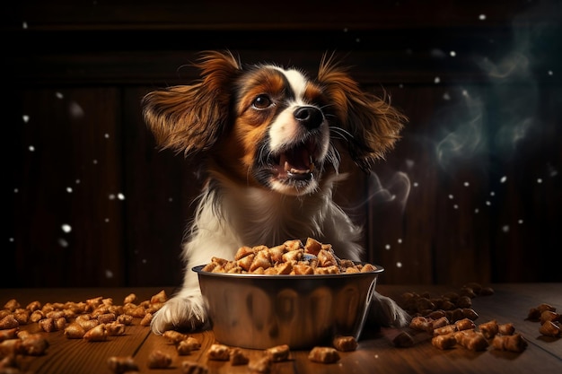 Pies delektujący się miską karmy dla psów Generative Ai
