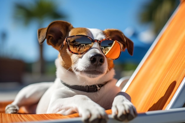 Pies Jack Russell terrier w okularach przeciwsłonecznych Generative Ai