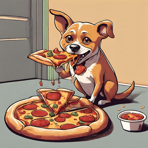 Zdjęcie pies jedzący pizzę