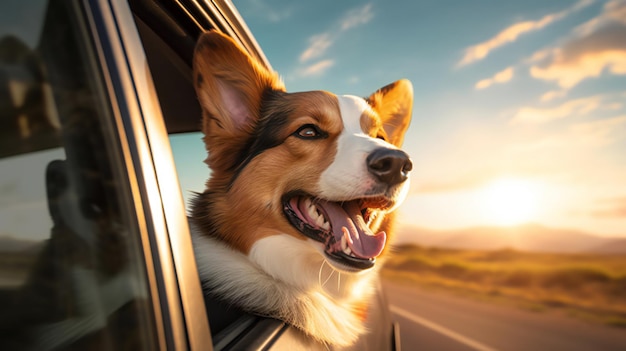 Pies korzystający z podróży samochodem generatywnej AI
