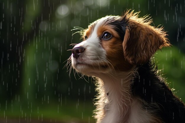 Pies, który stoi w deszczu
