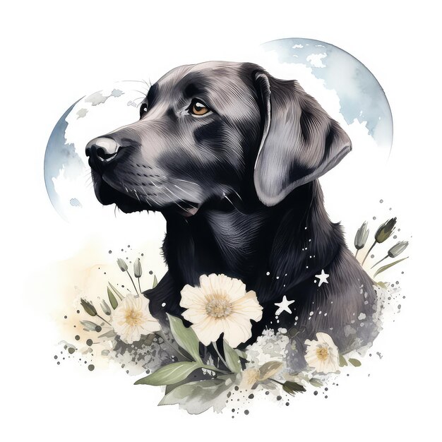 Pies Labrador Retriever Portret małego psa Akwarel ręcznie narysowana ilustracja Generative Ai