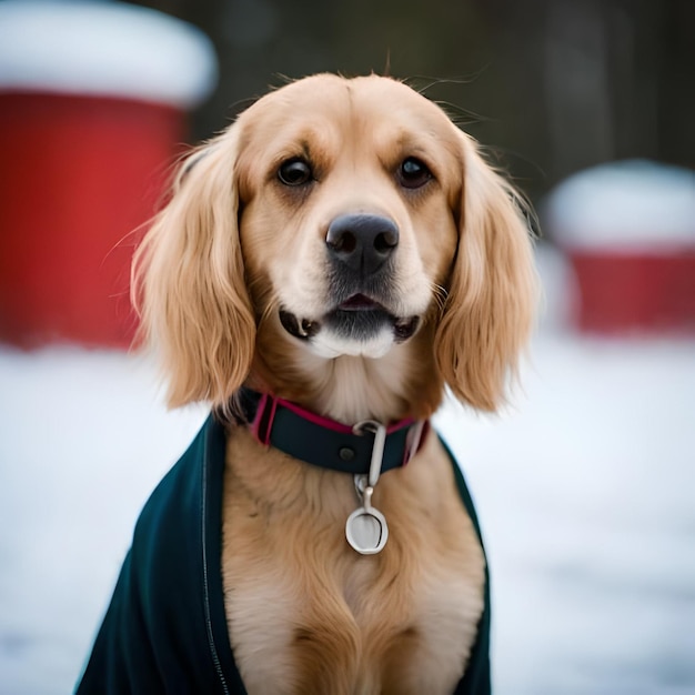 Pies ma na sobie obrożę z napisem „Golden Retriever”.