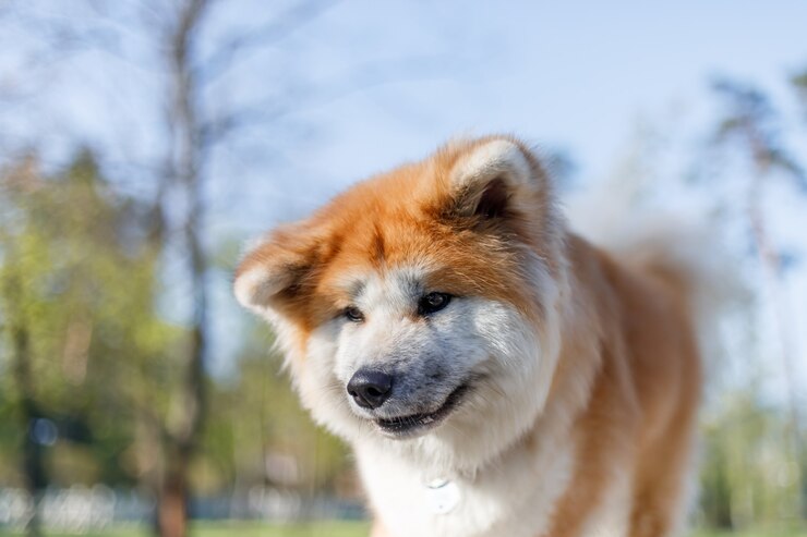 Zdjęcie pies na zewnątrz w lecie rasa psów akita inu