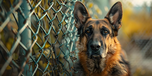 Pies patrolowy strzał wzdłuż ogrodzenia perymetralnego więzienia Koncepcja strzały akcji Psy strażnicze Ogrodzenie perymetralne bezpieczeństwa więzienia Egzekwowanie prawa