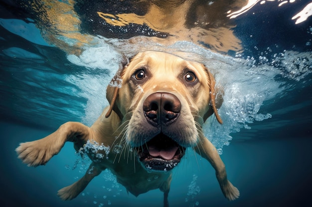 Pies pływa pod wodą Ilustracja AI Generative