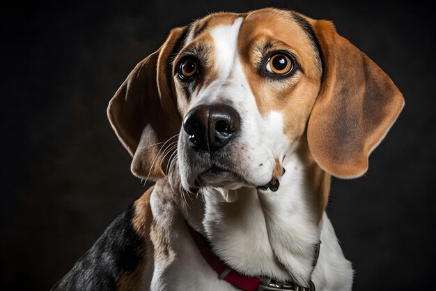 Pies rasy Beagle w portret na czarnym tle Sieć neuronowa AI generowane