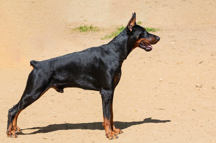 Pies rasy Doberman zbliżenie na tle natury