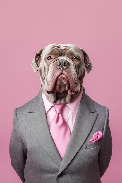 Pies rasy mastif neapolitański w garniturze