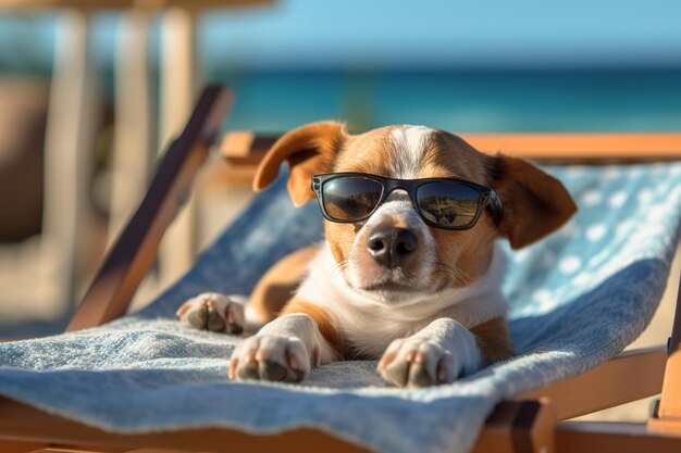 Pies relaksuje się na plaży
