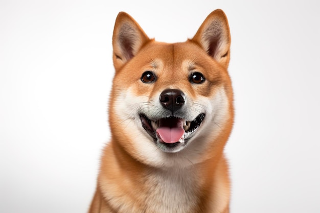 Pies shiba inu odizolowany na białym, prostym tle