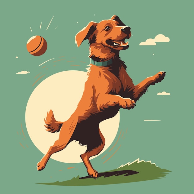 Pies skacze, by złapać piłkę