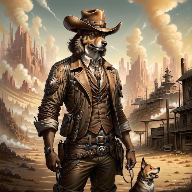 Pies szeryfa w kowbojskim kapeluszu i zachodnim ubraniu