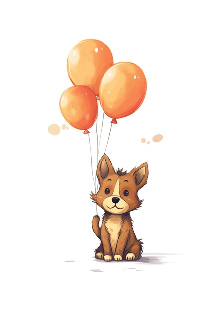 Pies trzymający kilka pomarańczowych balonów generatywny obraz ai