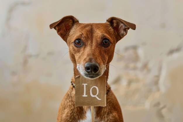 pies trzymający znak z napisem iqai