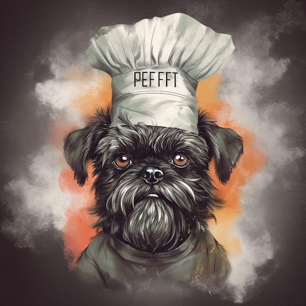 Pies w czapce szefa kuchni z napisem peepf.