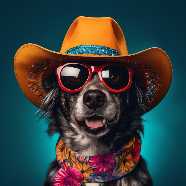 pies w kapeluszu i okularach przeciwsłonecznych
