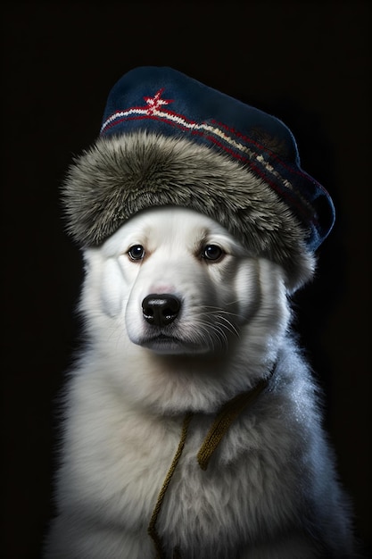 Pies w kapeluszu z napisem „jestem psem”