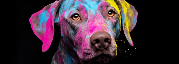 Pies w kolorach holly na czarnym tle baner generatywny AI