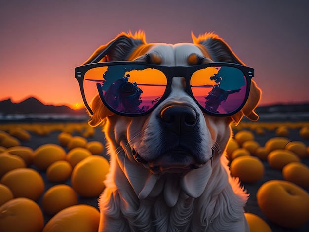 Pies w okularach przeciwsłonecznych kolorowy obraz wygenerowany przez ai