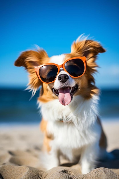 pies w okularach przeciwsłonecznych z napisem „pies”