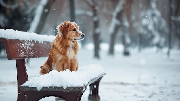 Pies w śniegu Tolretriever w zimowym parku Zwierzę domowe w przyrodzie