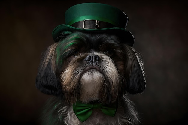 Pies w zielonym kapeluszu i zielonym kapeluszu