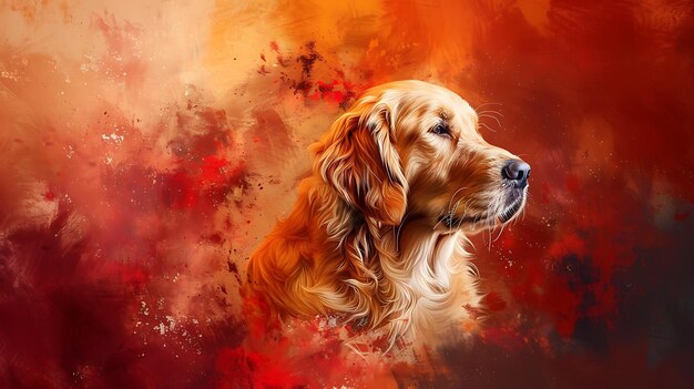 Zdjęcie pies z czerwonym tłem i czerwonym tłem