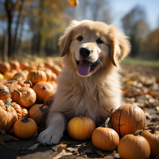 Pies z dynianymi dekoracjami Halloween