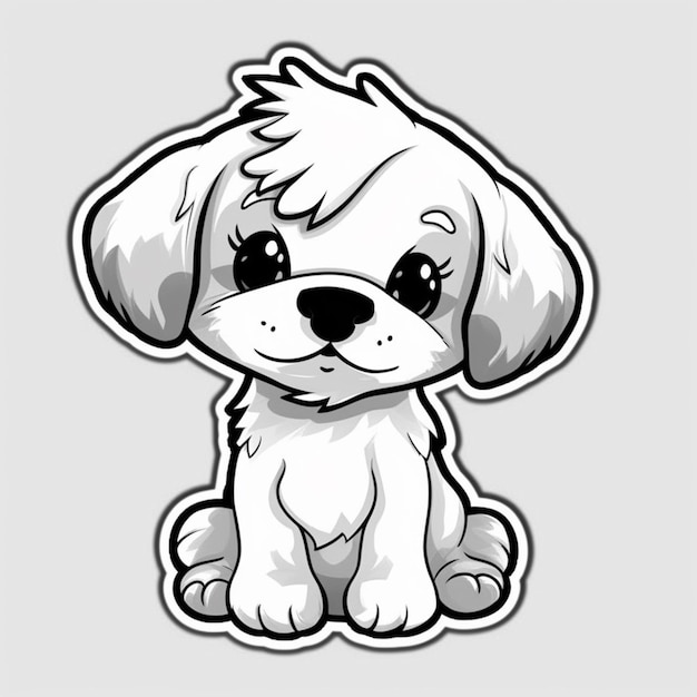 Pies z kreskówek z czarno-białym logo z napisem „pies”.