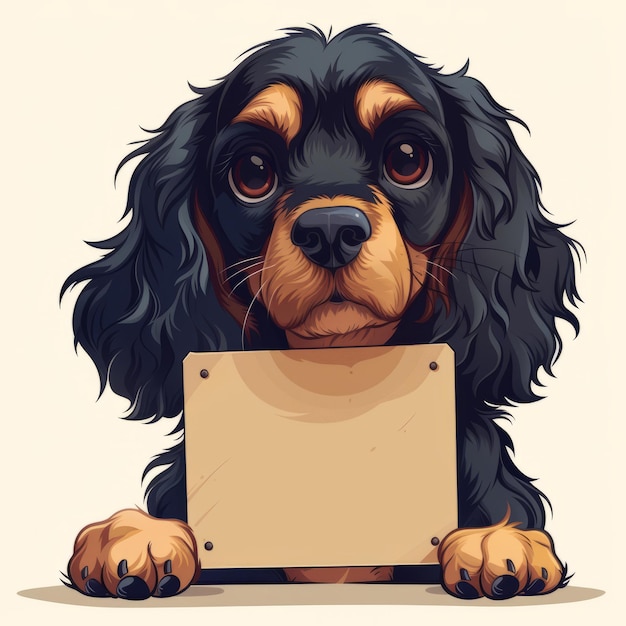 Zdjęcie pies z kreskówki trzymający pusty znak uroczy obraz cyfrowy