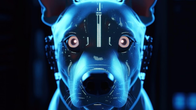 Pies z niebieskim tłem i napisem robot