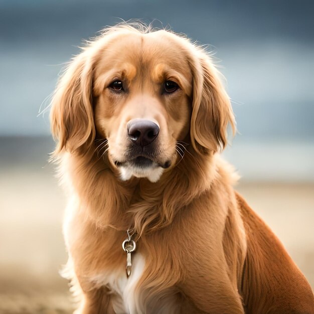 Pies z plakietką z napisem „Golden Retriever”.