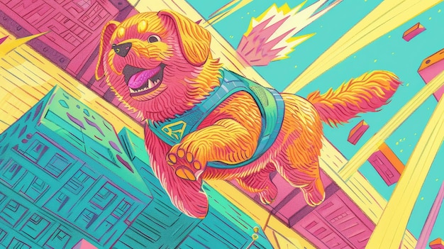 Pies z przypadkowymi mocami superbohatera ratujący dzień jeden szczekanie na raz