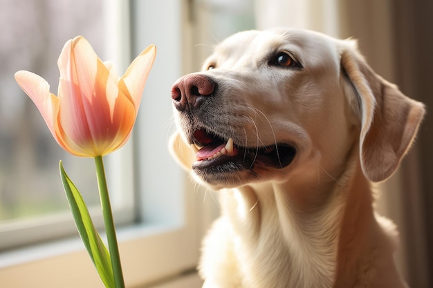 Pies z tulipanem