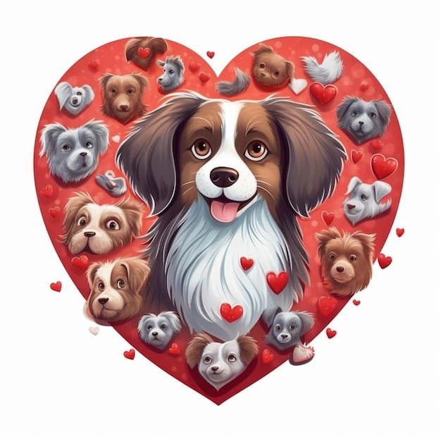 Pies z twarzą w kształcie serca i napisem „kocham psy”.