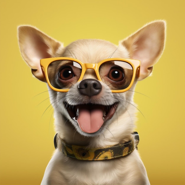 Pies żółty ładny portret zwierząt tło okulary pet chihuahua szczeniak zabawa Generative AI