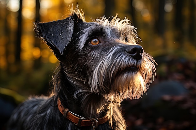 Pies Zwergschnauzer na tle lasu przyrodniczego Portret Ai sztuka generatywna