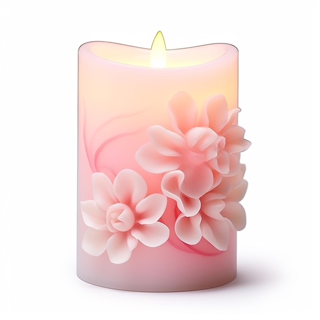 Piętnaście bezpłomieniowych świec na tle różowego kwiatu Sztuka wygenerowana przez AI