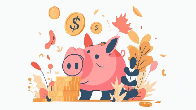 Piggy bank Piggy box Oszczędzanie pieniędzy za pomocą monet gotówkowych Piggy bank moneybox dla przyszłości Depozyt finansowy kapitał i koncepcja budżetu Ilustracja na białym tle