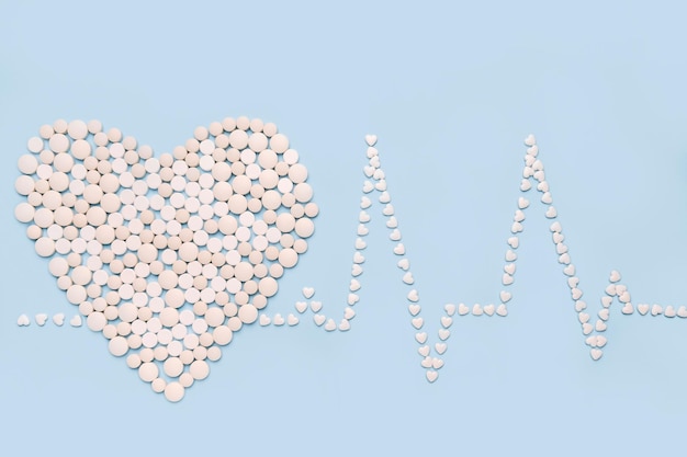 Pigułki w kształcie serca i rytmów serca EKG Medycyna opieka zdrowotna i koncepcja farmacji