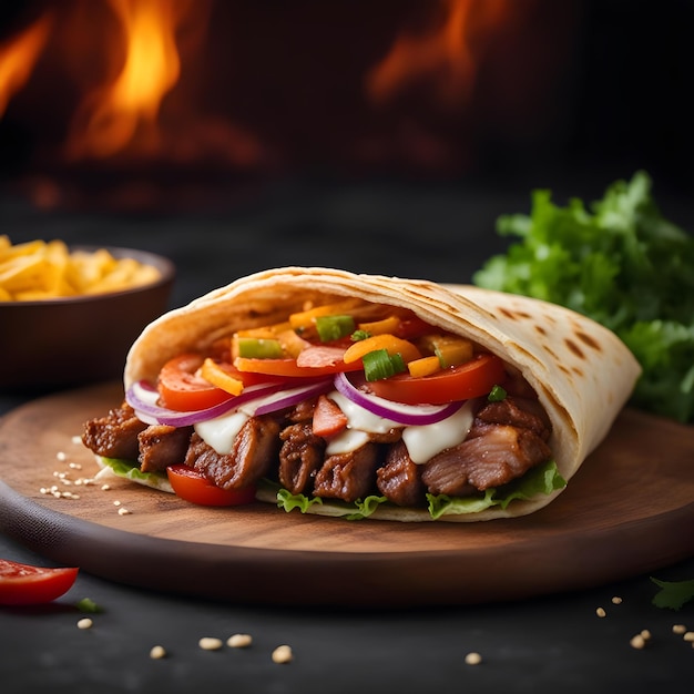 Zdjęcie pikantna rolada shawarma z kurczakiem