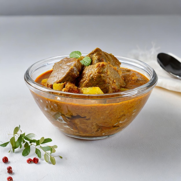 Pikantne curry wołowe vindaloo w stylu Goa Tradycyjne indyjskie curry z jagnięcina lub wołowiny