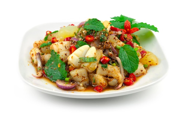Pikantne kalmary Roe Lab ulubione Thaifood Dekoracja w stylu północno-wschodnim rzeźbiona chili i warzywa z boku