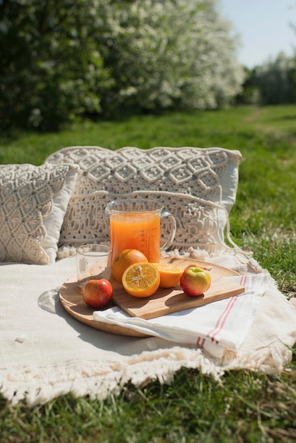 Piknik na łonie natury, jedzenie i napoje