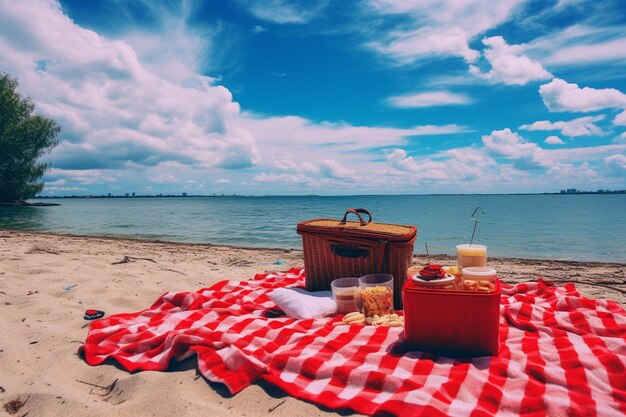 Piknik na plaży z widokiem na zachód słońca